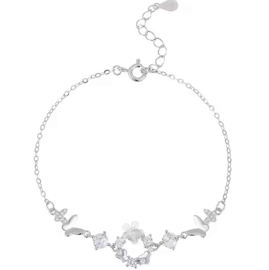 Zircon Flower Butterfly Wreath Bracelet